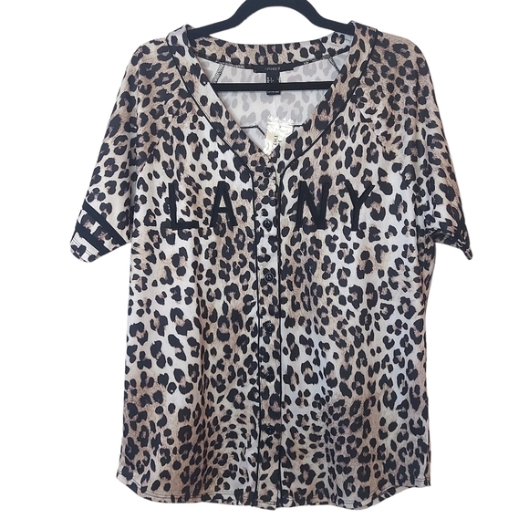 NWT Forever 21 Leopard NY LA 98' Baseball Jersey Size Large - Picture 3 of 4